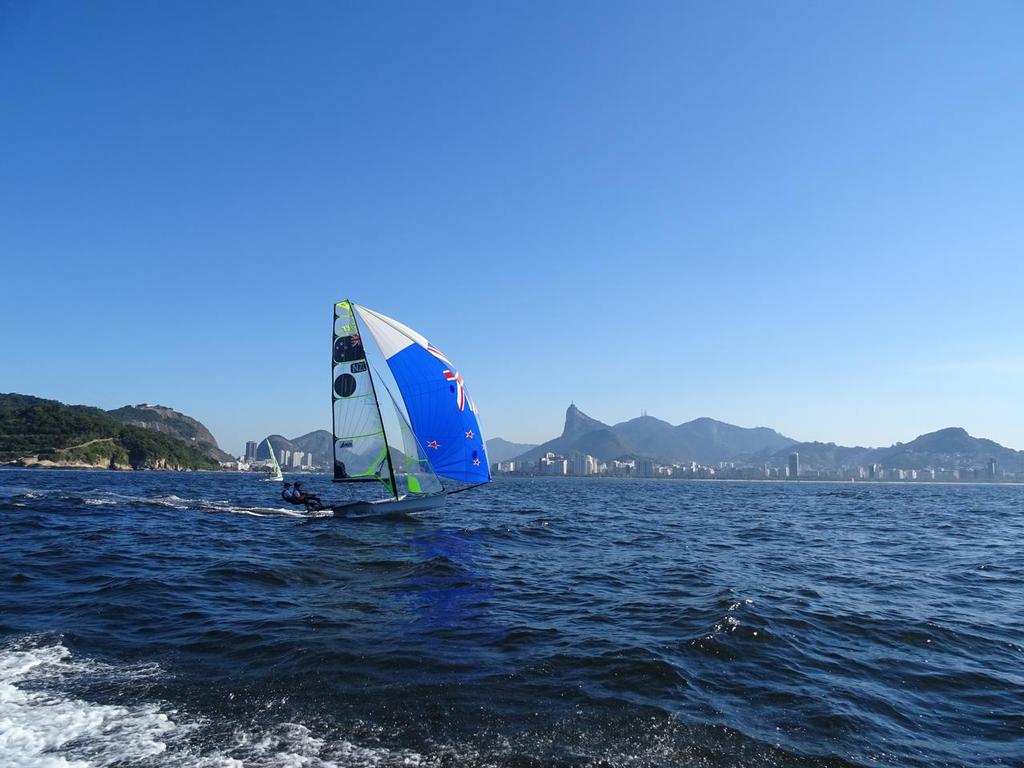 Practicing with the iconic Christ the Redeemer statue in the background at Rio © NZL Sailing Team